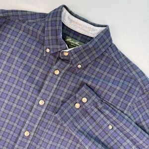 Eddie Bauer Men's L Brushed Flannel Thick Cotton‎ Blue Green Plaid Long Sleeve